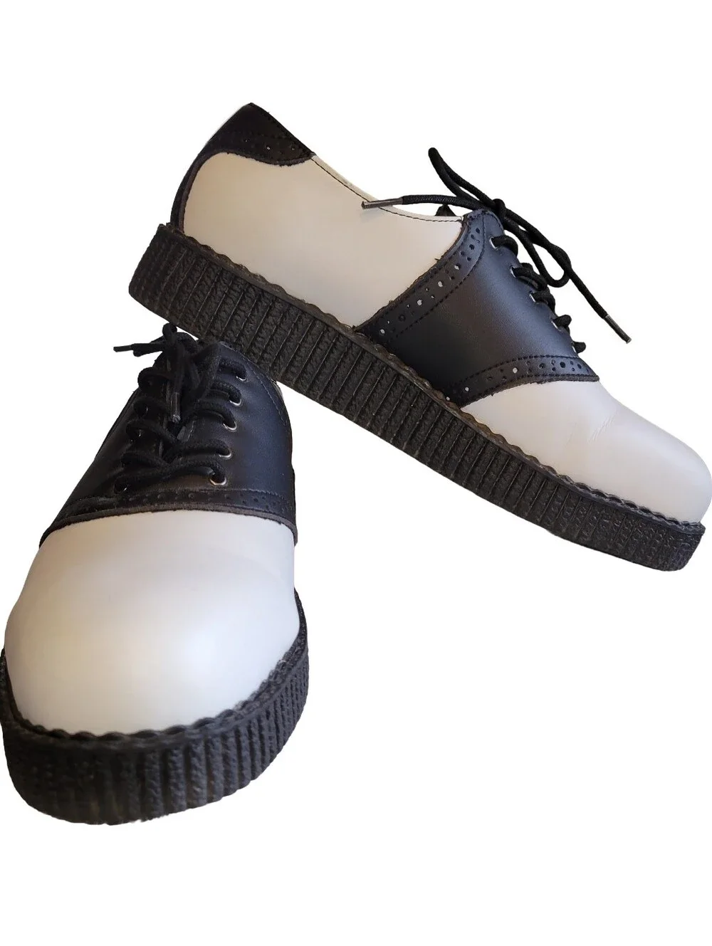 TUK Black/White Retro Saddle Oxford Low Platform Creeper Shoes Sz W8 M6 Like New